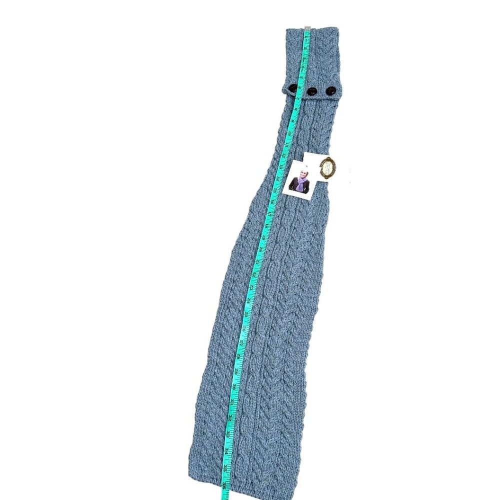 Aran Irish Button Loop Scarf 100% Merino Wool Cable Knit Scarf | Made in Ireland - Picture 7 of 7